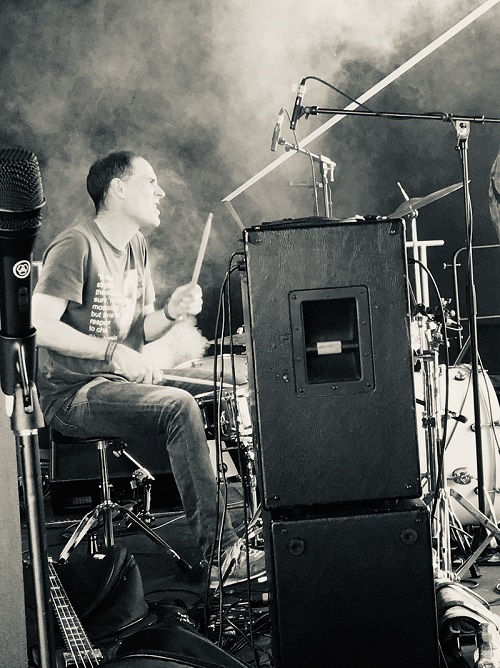 Mark Thursby playing the drums