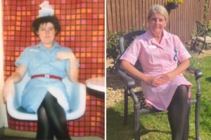 Photos of Sharon Smith as a nurse and HCA