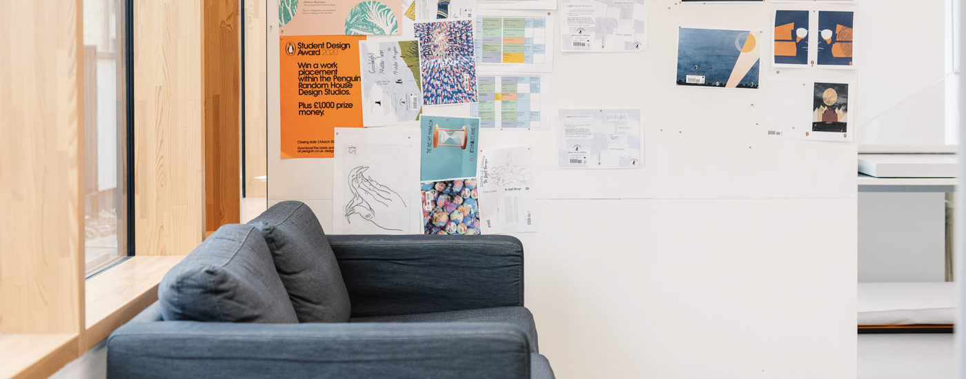 Student workspace with armchair